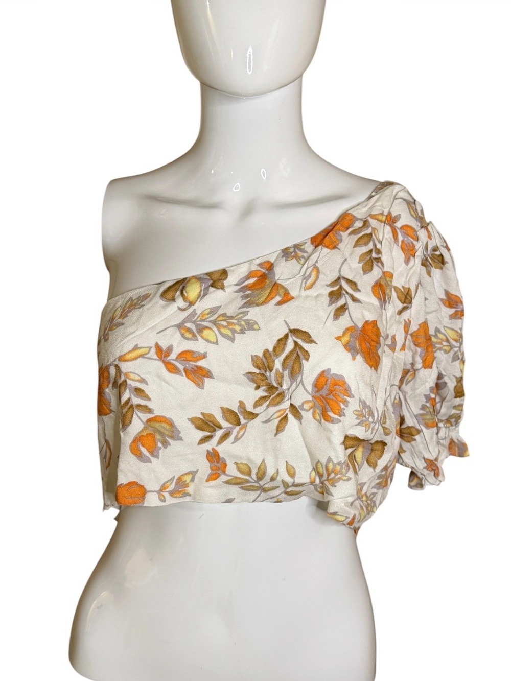 Petal & Pup One-Shoulder Floral Crop Top in Cream and Orange